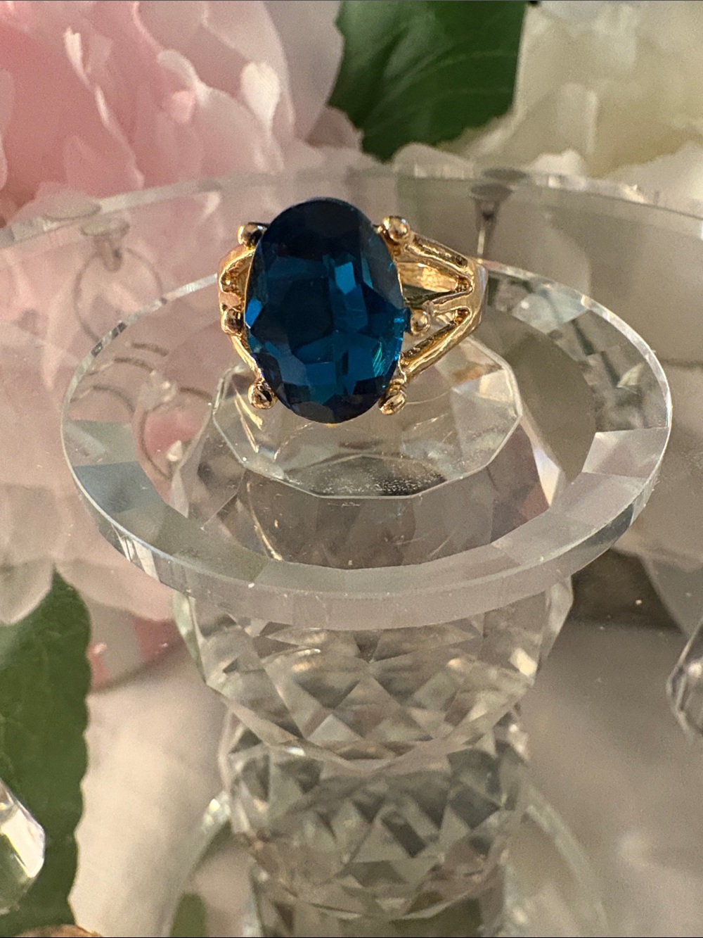 London Blue Austrian Crystal Oval Ring.